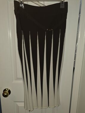 Chocolate Brown and Cream Maxi Skirt with Vertical Panel Design